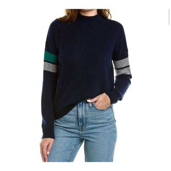 Scott & Scott London Women's Navy Striped Boyfriend Sweater M Wool & Cashmere - Picture 1 of 11